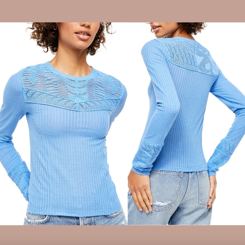 NWT $78 Free‎ People Colette Long Sweater in Celendula Blue [SZ Medium ]